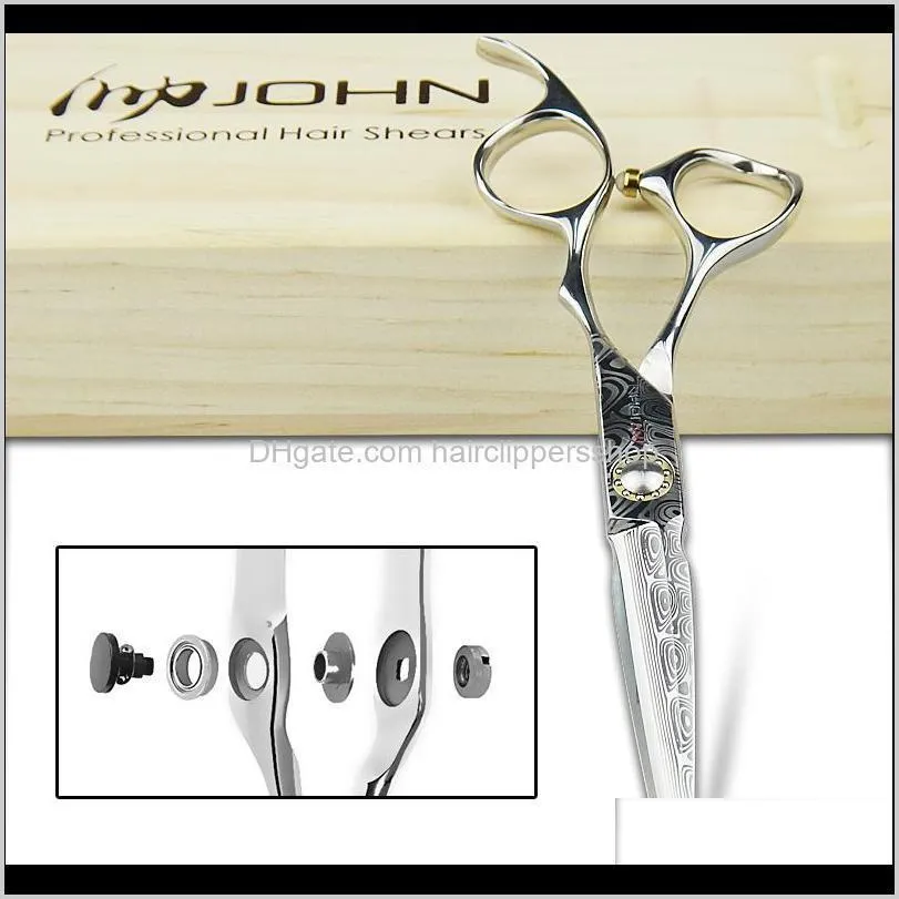 john professional hairdressing scissors japan vg10 damascus for right hand 6.0 inch wooden case pack barber shears