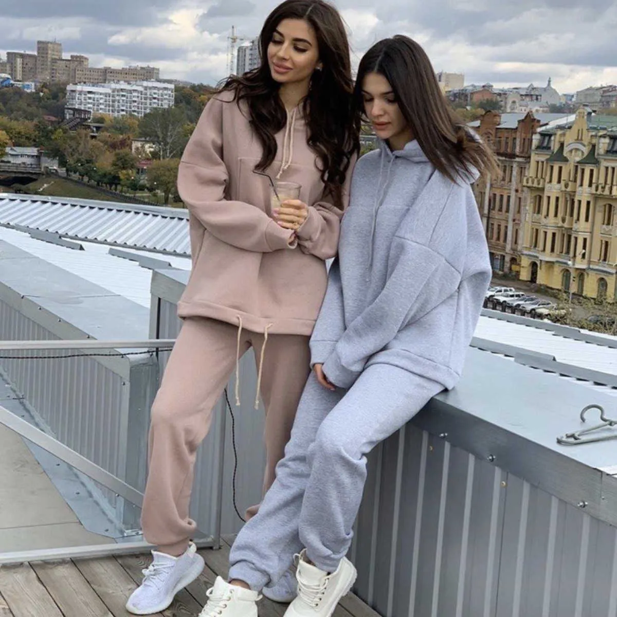 Ladies fleece casual oversized sales jogging joggers cuffed tracksuit bottoms