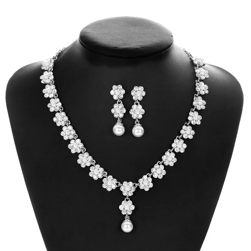 Fashion Silver Color Rhinestone Crystal Bridal Jewelry Sets for Women Necklace Earrings Bracelet Set Wedding Accessories