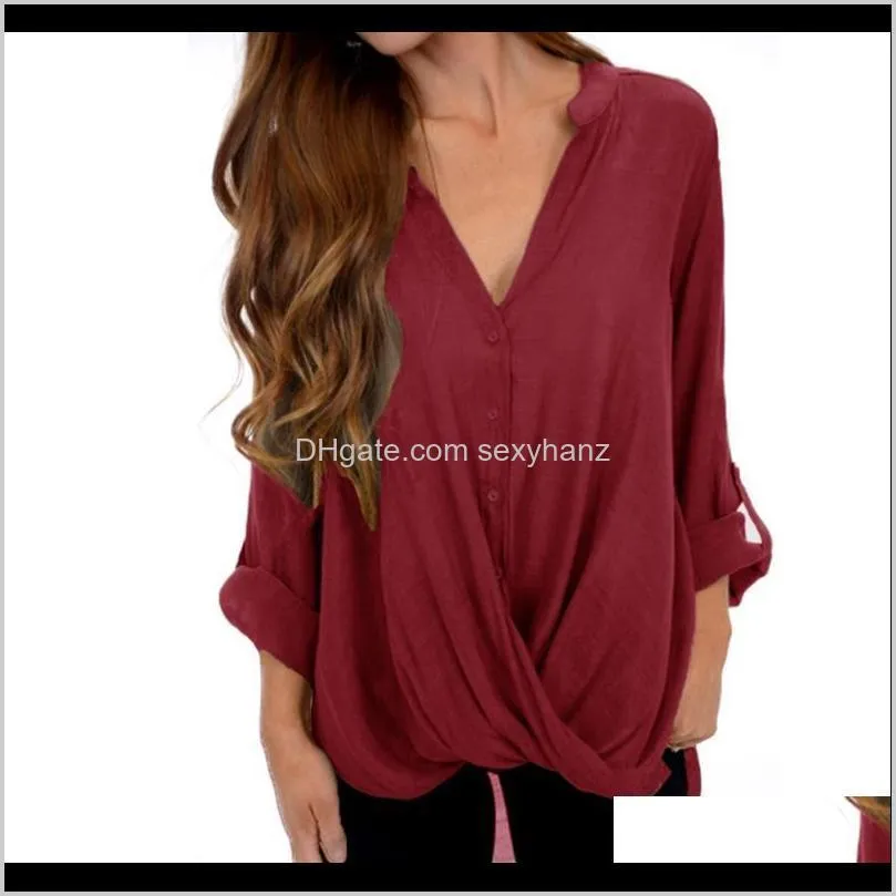 women blouse solid color button long sleeve hem irregular plus size tops womens and blouses bluzka damska women`s & shirts