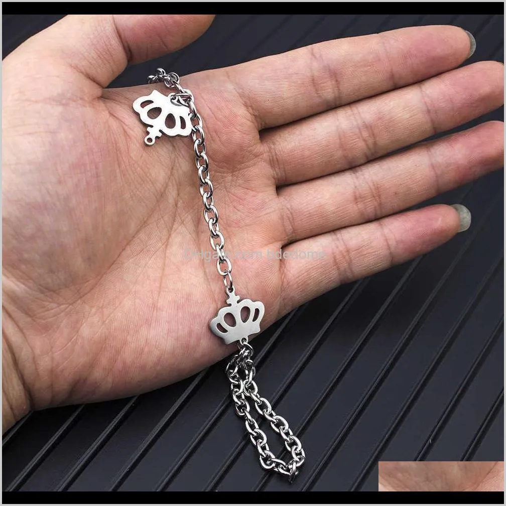hip hop new stainless hollow chain bracelet simple and exaggerated crown chaoren women`s titanium steel braceletw0mc