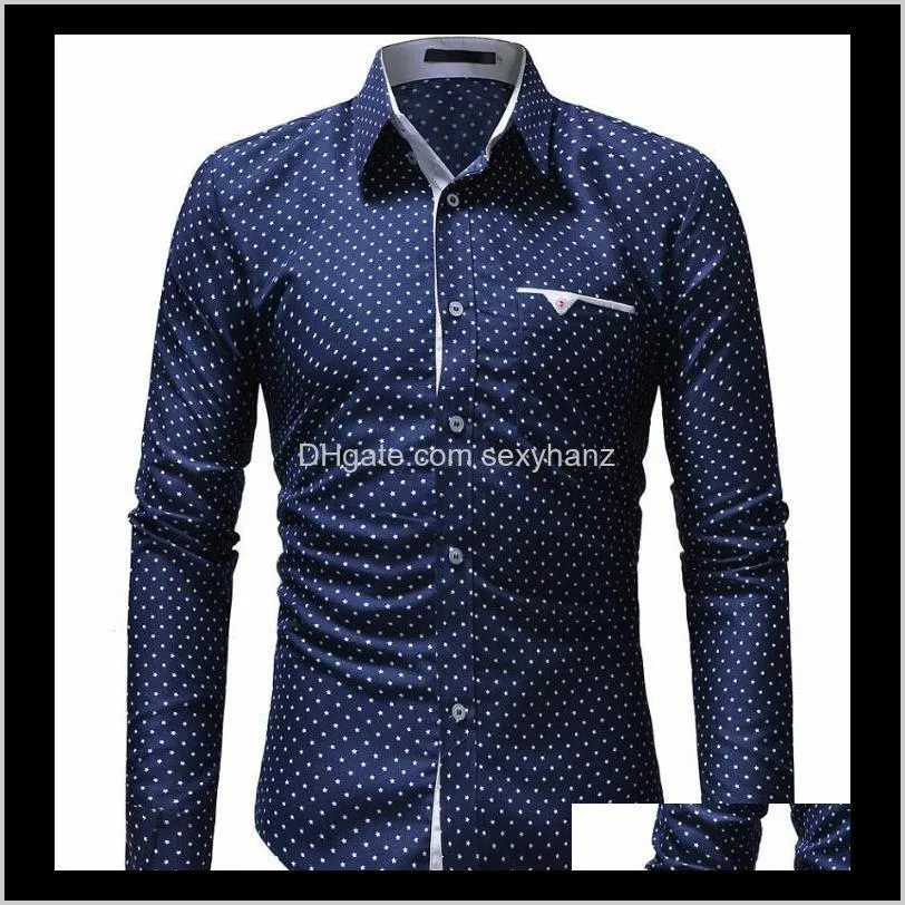 men`s shirts 2020 fashion male shirt long-sleeves tops polka dot casual shirt mens dress shirts slim xxxl