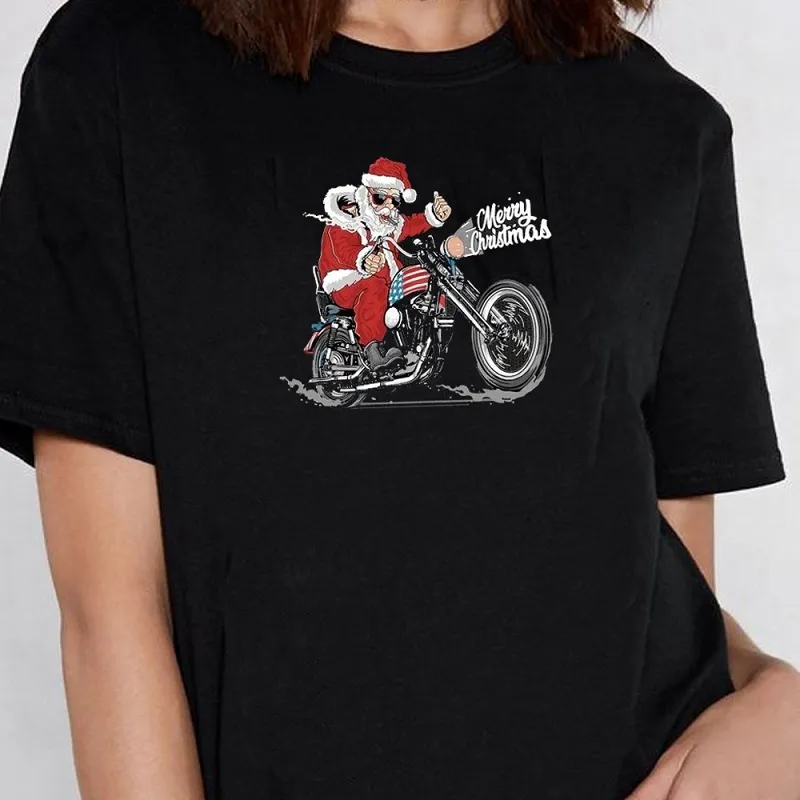 Boże Narodzenie motocykl graficzny trójnik punk styl fajny grunge unisex tee gotycki styl tumblr christmas gift t-shirt krótkie rękawy 210518