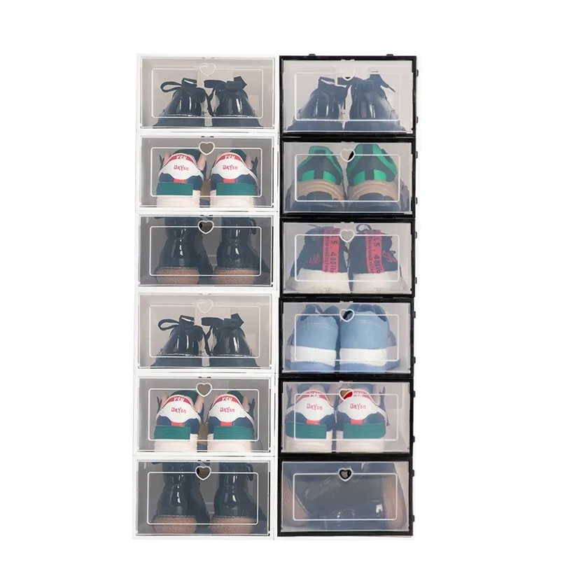 6/12 stks Opvouwbare Opbergdoos Transparante Schoenvakken Schoenen Kast Kunststof Kleding Container Organizer Case 211102