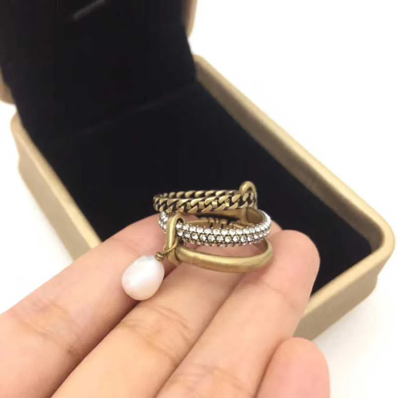 Marca de moda jóias de pérola para mulheres anéis vintage cair anel de pérola anéis vintage anéis de festa amarelo jóias de bronze de jóias vapor anéis punk