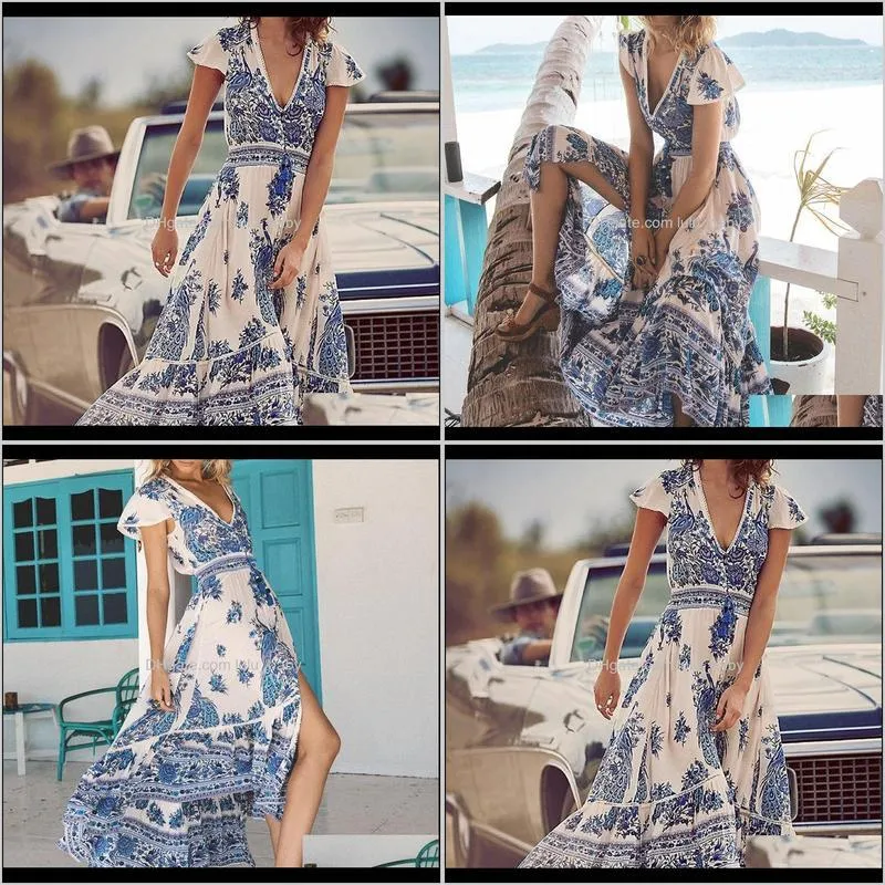 high quality women sexy v neck maxi boho dress floral summer beach cocktail party long sundress