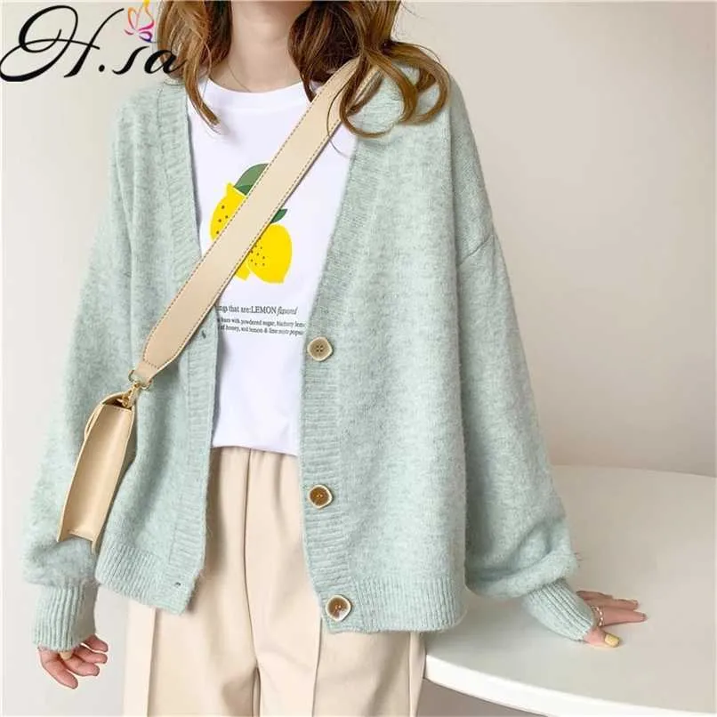 H.SA Kvinnor Sweater Cardigan Vinter Solid Cashmere Top Casual Cardigans Chic Korean Fashion Winter Knit Jacka Sueters Mujer 211217