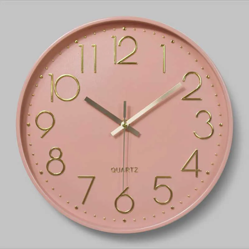 Wall Clock Plastic Mute Silent 12 inch 30CM Creative Fashion Living Room Scale Clocks Wall Home Decor Pink Green 210724