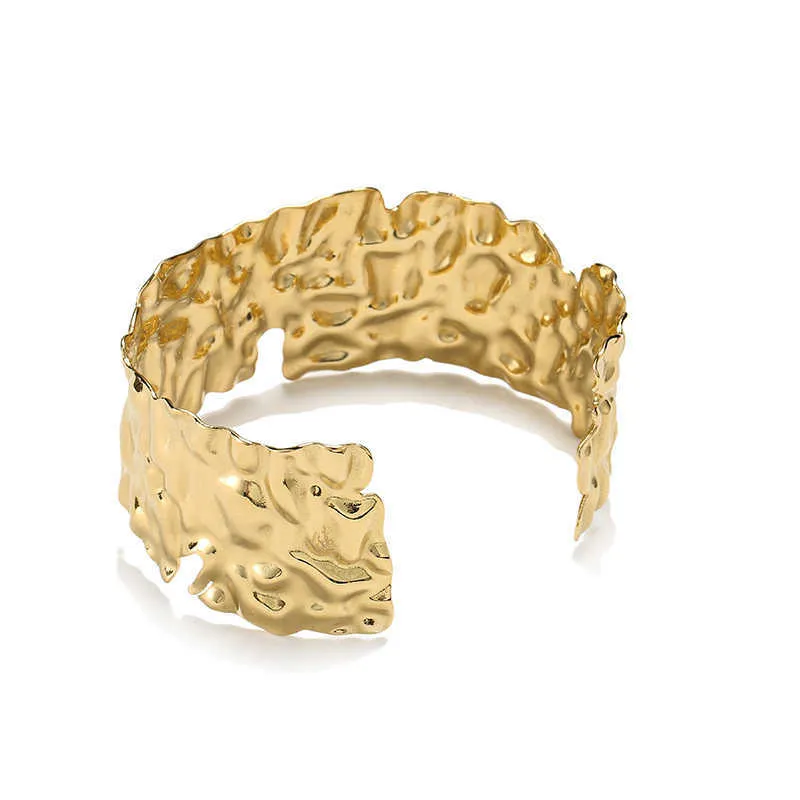 Bangle Unique Design Textured Metallic Smycken Guldpläterad Öppna Rostfritt Stål Metall Q0717