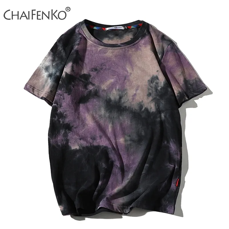 Mężczyźni Lato Hip Hop Streetwear Moda Koszulki Topy Tees Mężczyźni Casual Tie-Dye O-Neck Marka Krótki Rękaw Koszulki Mężczyźni 210726