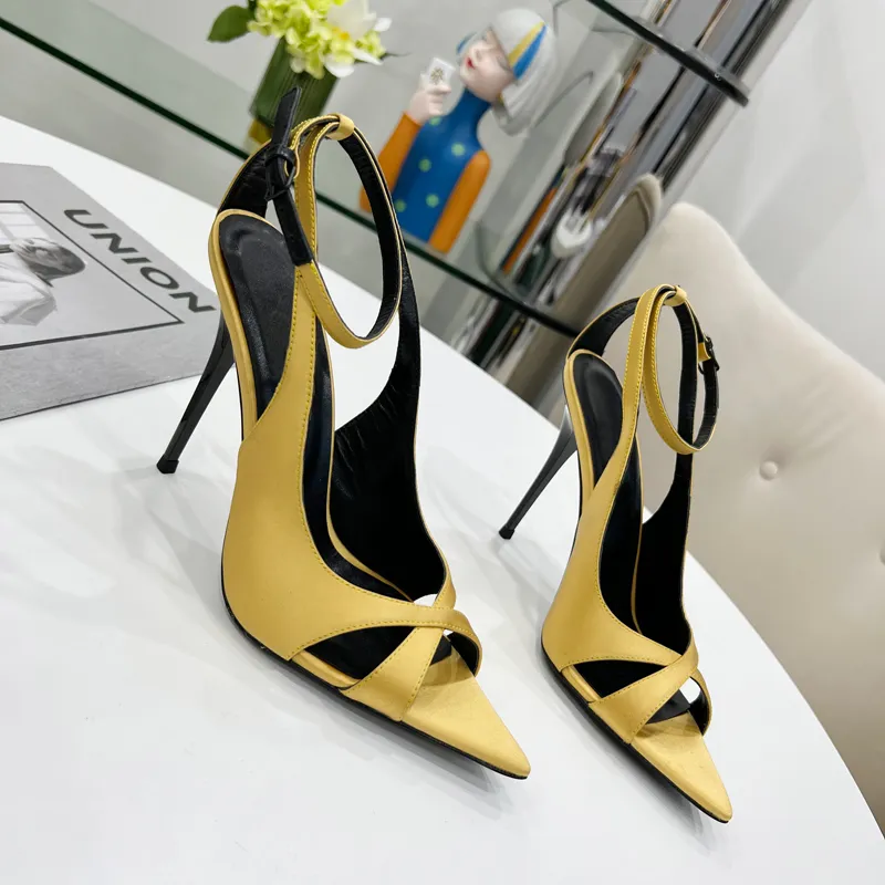 2022 spring latest fashion shallow mouth pointed sandals Luxury Satin women`s ultra-high heel buckle thin heel Roman open toe women shoes designer factory shoe