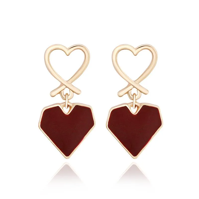 Dangle & Chandelier Karopel Fashion Heart-shaped Earrings Retro Joker Wine Red Hearts Contracted Long For Women Jewelry Making