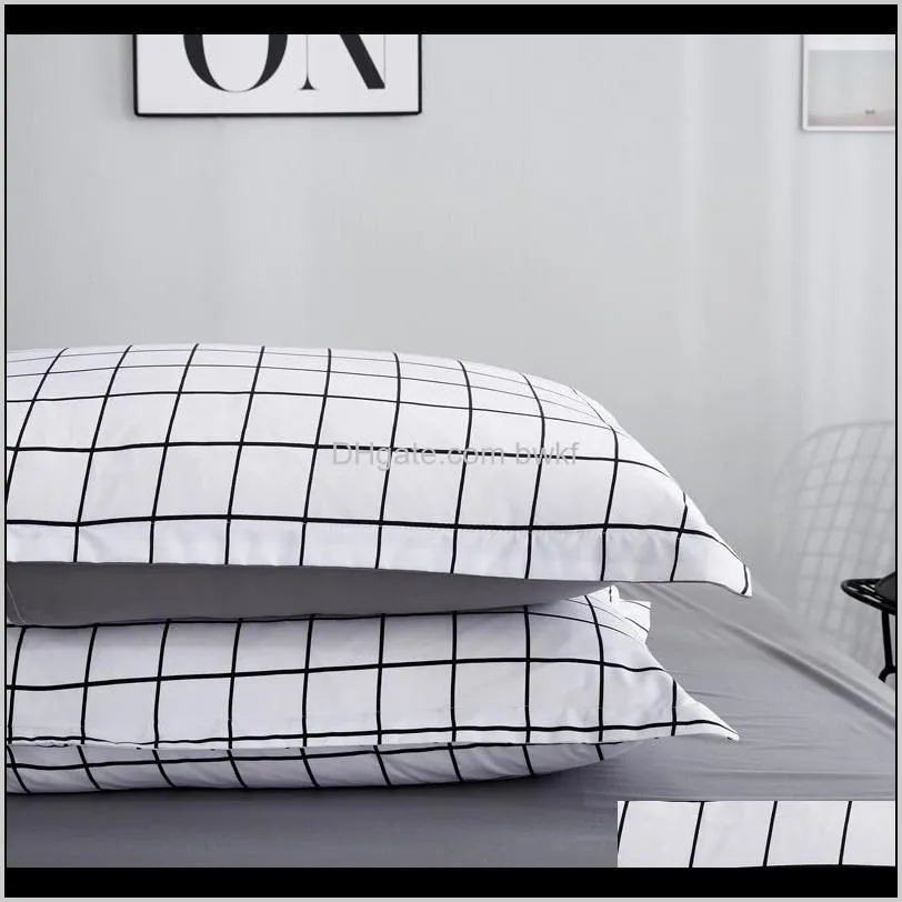 bonenjoy queen size bedding set white color black plaid microfiber reactive printed king size bed linen sets for bedroom kit 201127