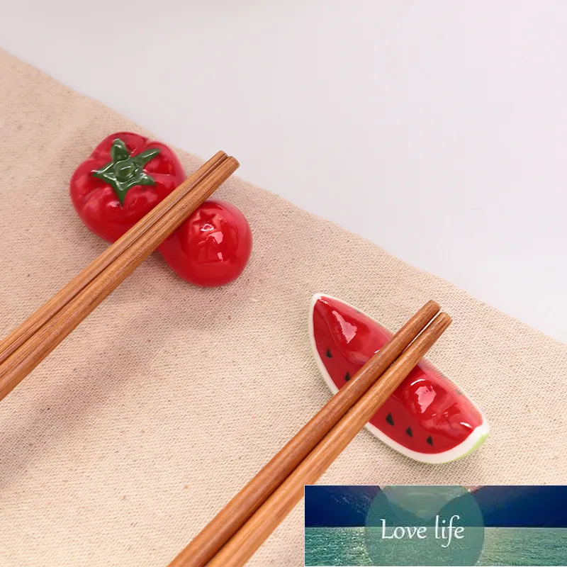 1pcs Creative Red Watermelon Tomato Ceramic Chopsticks Holder Cute Fruit And Vegetable Ornaments KitchenTableware Arrival