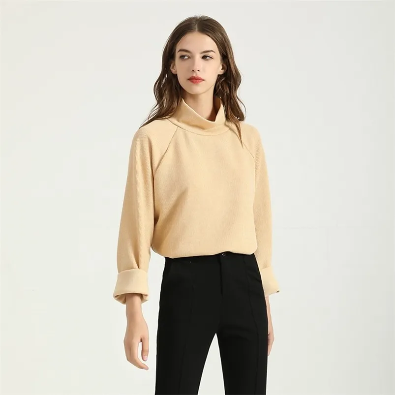 Jesień Kobiety Dzianiny High Collar Khaki sweter Brown Proste Casual Top Kobieta Czerwona Moda Luźne Miękkie Ciepłe Krótkie Dzianiny 210430