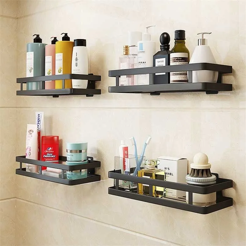 Wall Mounted Storage Holder Stainless Steel Kitchen Seasoning Rack Shelf Bathroom Toiletries Home Organization Shelfs 211112