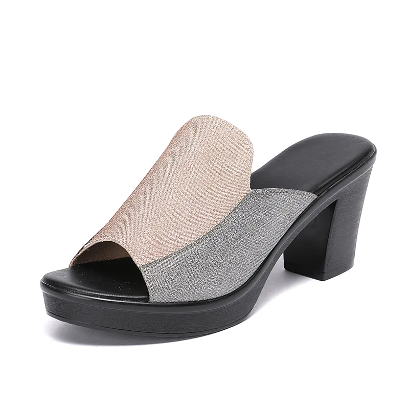Kvinnors Tofflor Sandaler 2021 Sommar 8cm Högklackat Kvinnor Skor Kvinna Slipper Sandal Fashion Shoe