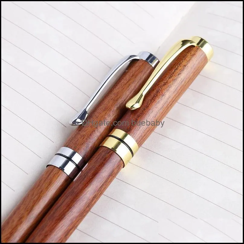 Luxury Handmade Wooden Twist Business Office Medium Nib Ballpoint Pen Stationary Writing Tool X3UE Pens