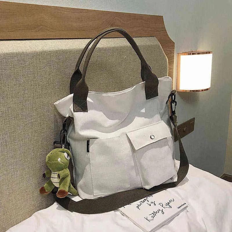 Shopping bag, Multi Pocket canvas bag, women, Korean style, student, women's handbag, 2020 220310