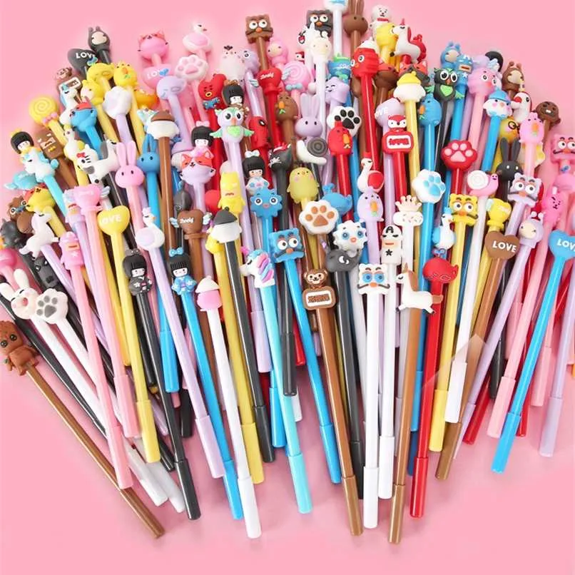 50 PC Neutral Pen Cute Cartoon Wholesale Gel Pen con diferentes formas Herramienta de escritura Oficina Papelería Student Signature Pen 211025