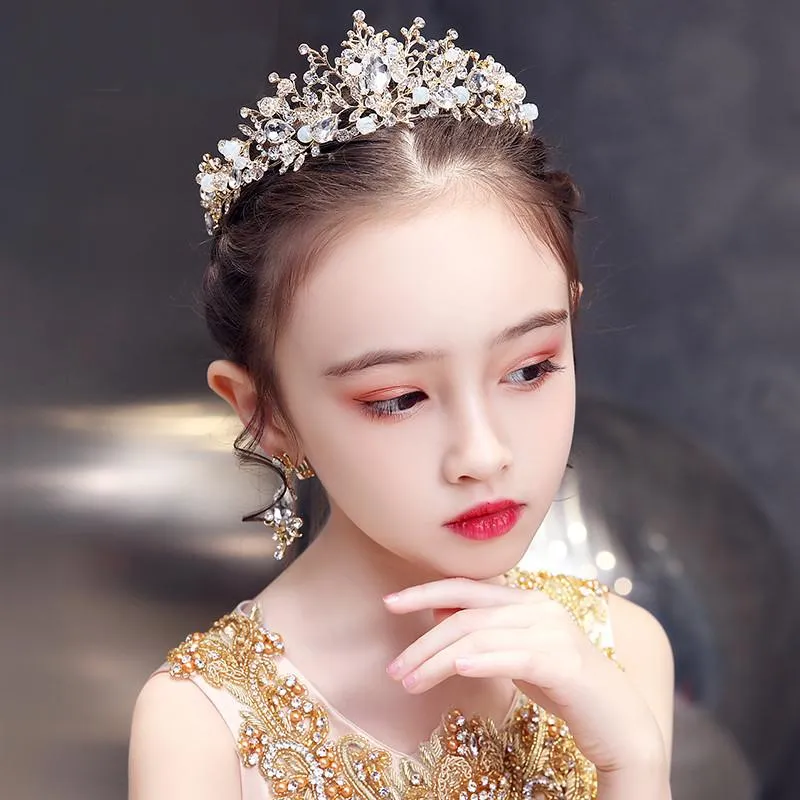 Pinces à cheveux Barrettes TB029 exquise fille princesse couronne cristal strass enfant alliage casque fleur-fille mariage anniversaire E293b