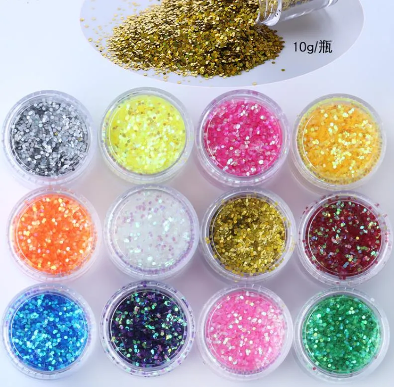 Poudres Liquides Salon Santé Beauty12Bottle / Lot Acrylique Mixte Hexagone Colorf Symphonie Paillettes Pour Corps Visage Pigment Holographique Nail Art P