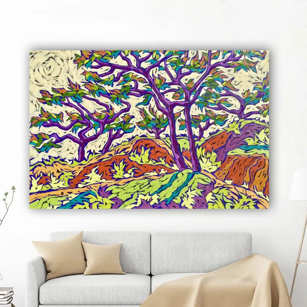 Современная абстрактная живопись пейзажной живописи напечатана на холсте фиолетовой багажнике стены искусства печать плакат для гостиной падение недвижимости без кадра