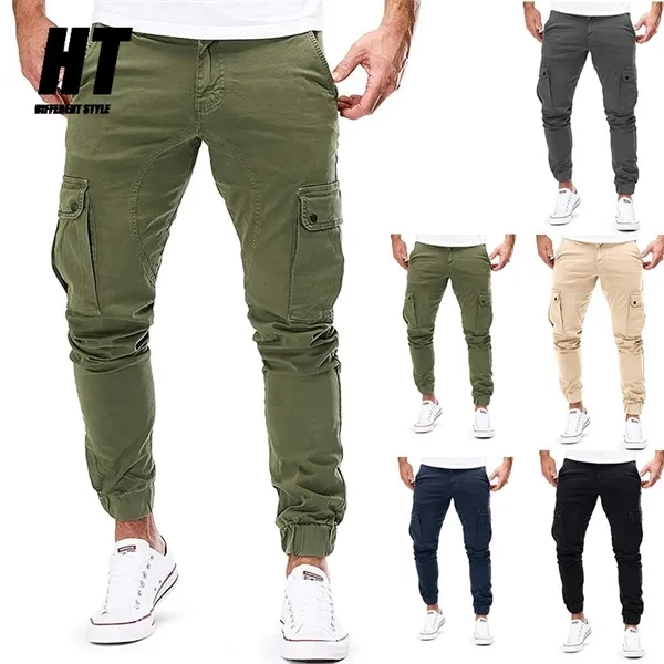 Multi-Pocket Cargo Byxor Män Hip Hop Fashion Harajuku Harem Pant Slim Streetwear Joggers Casual Mens Byxor Tie Feet Pant Male X0615