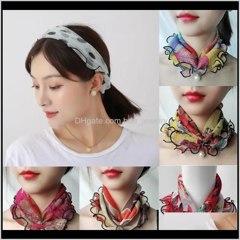 2021 pearl lace variety scarf for women lady silk chiffon scarf lace gifts hair variety pearl neck bandana fashion scarves chic