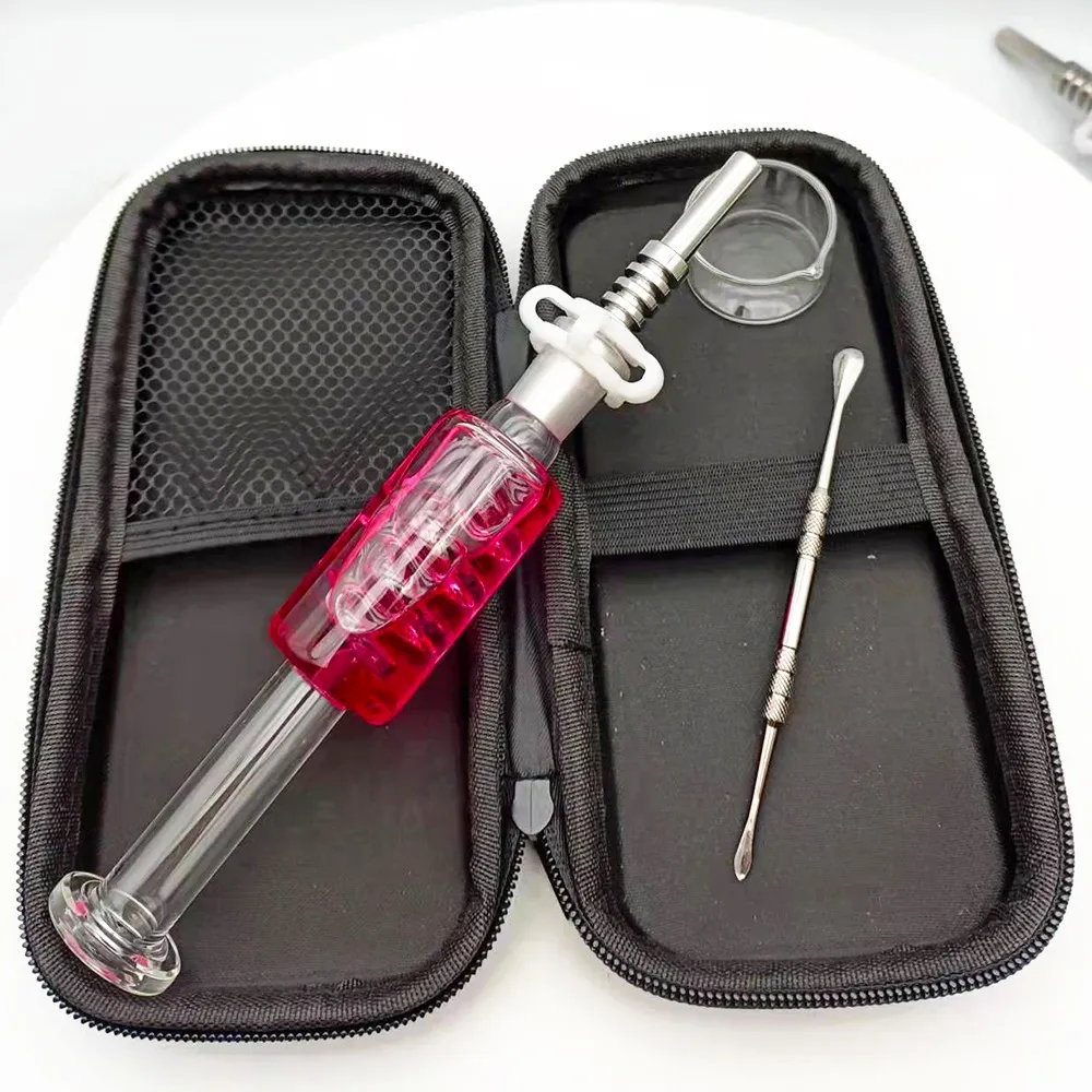 Paille de narguilé Dab glycérine congelable avec pointe en acier inoxydable kit de collecteur de nector de verre de joint de 14mm pipes à fumer