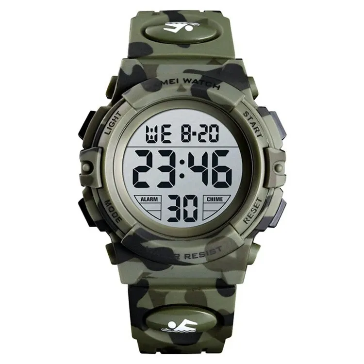 SKMEI 1548 Camouflage militaire Bracelet Enfants 12/24 heures Mode El Lumineux Affichage Arrêt Alarme 5ATM Imperméable Kids Digital Watch