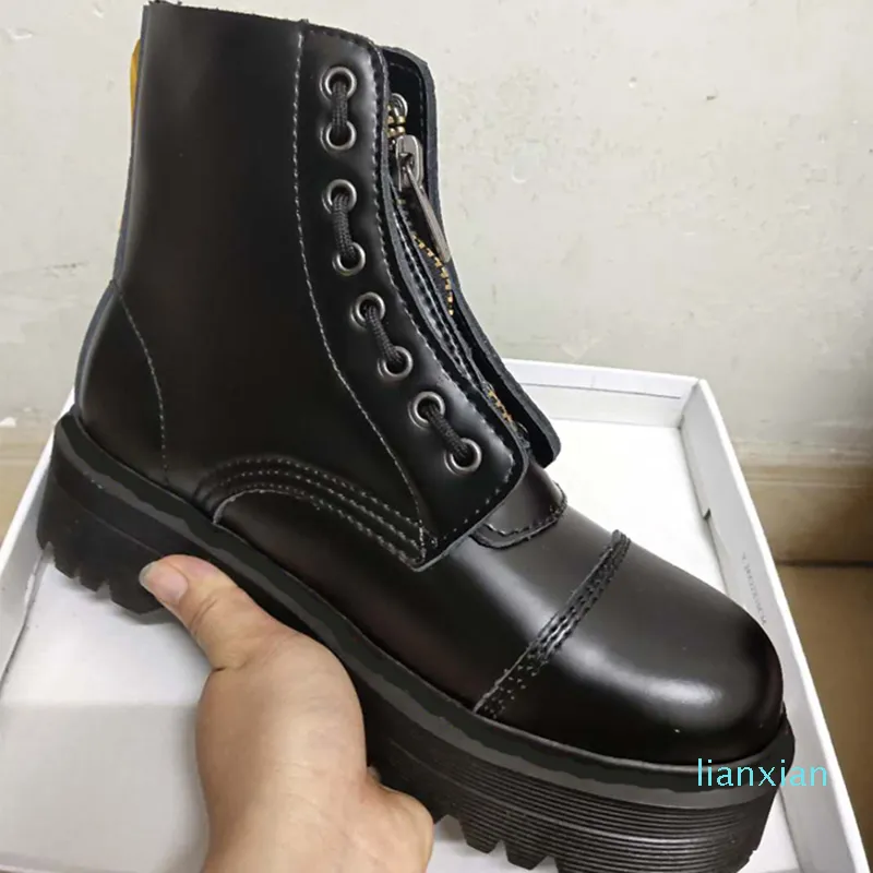 New Designer Frente Zipper Plataforma Botas 8 Agujero 5 cm Zapatos de invierno de
