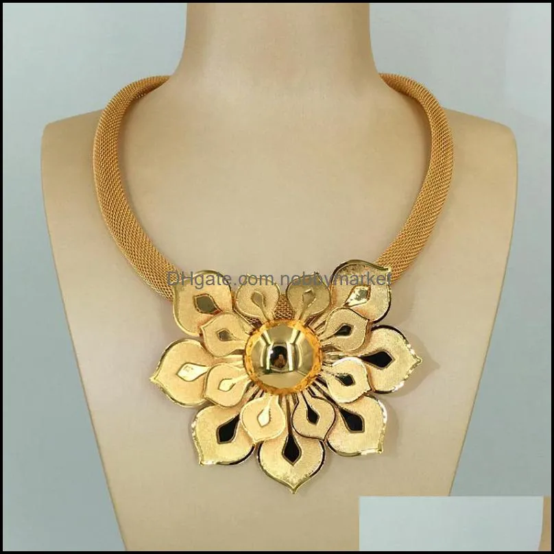 Earrings & Necklace Mejewelry Fashion Dubai Goldplated Jewelry Set For Women Big Flower Sets Engagement Party FHK12175