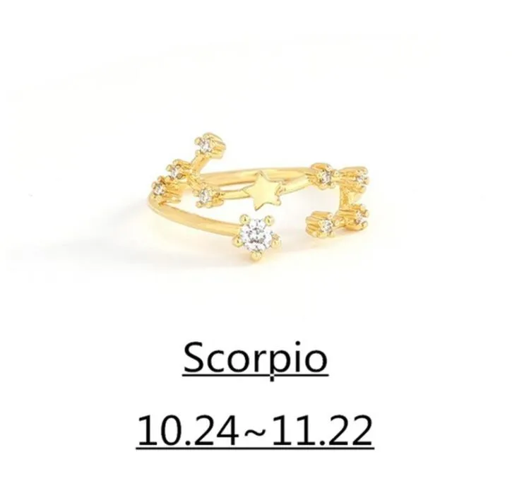 Band Rings Jewelry Drop Delivery 2021 12 Constellations Fashion Open Lucky Friend Gift Gold Color Diamond Zodiac Ring