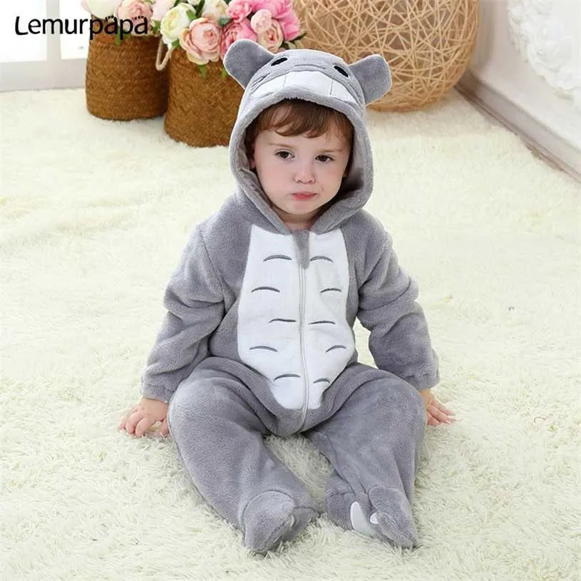 Tutina per neonato Kigurumis Boy Girl Pagliaccetto per neonato Costume Pigiama grigio con cerniera Abbigliamento invernale Bambino Vestito carino Cat Fancy 211229