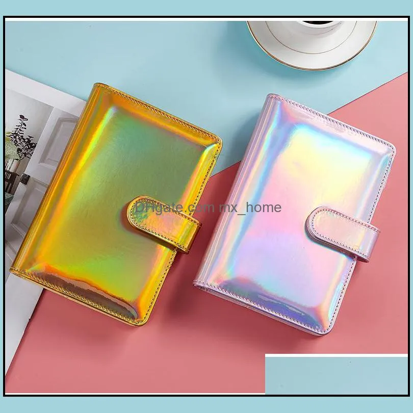 A6 PU Artificial Leather Notepads Binder Cover Laser Color Refillable 6 Holes Notebook Binder with Magnetic Buckle for Student