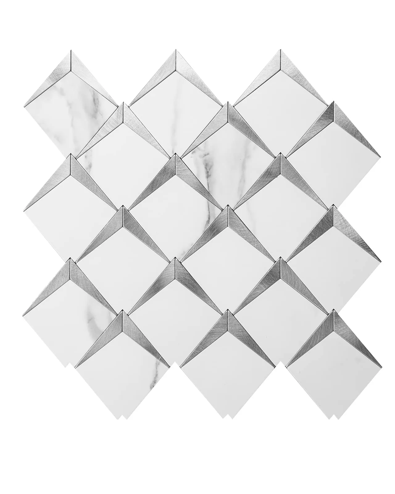 Stickers muraux 3D d'art3D de 6 feuilles de diamant auto-adhésif de mosaïque de mosaïque et de bâton de bâton pour la cuisine pour la salle de bain de la cuisine, fonds d'écran (26.4x26.4cm)