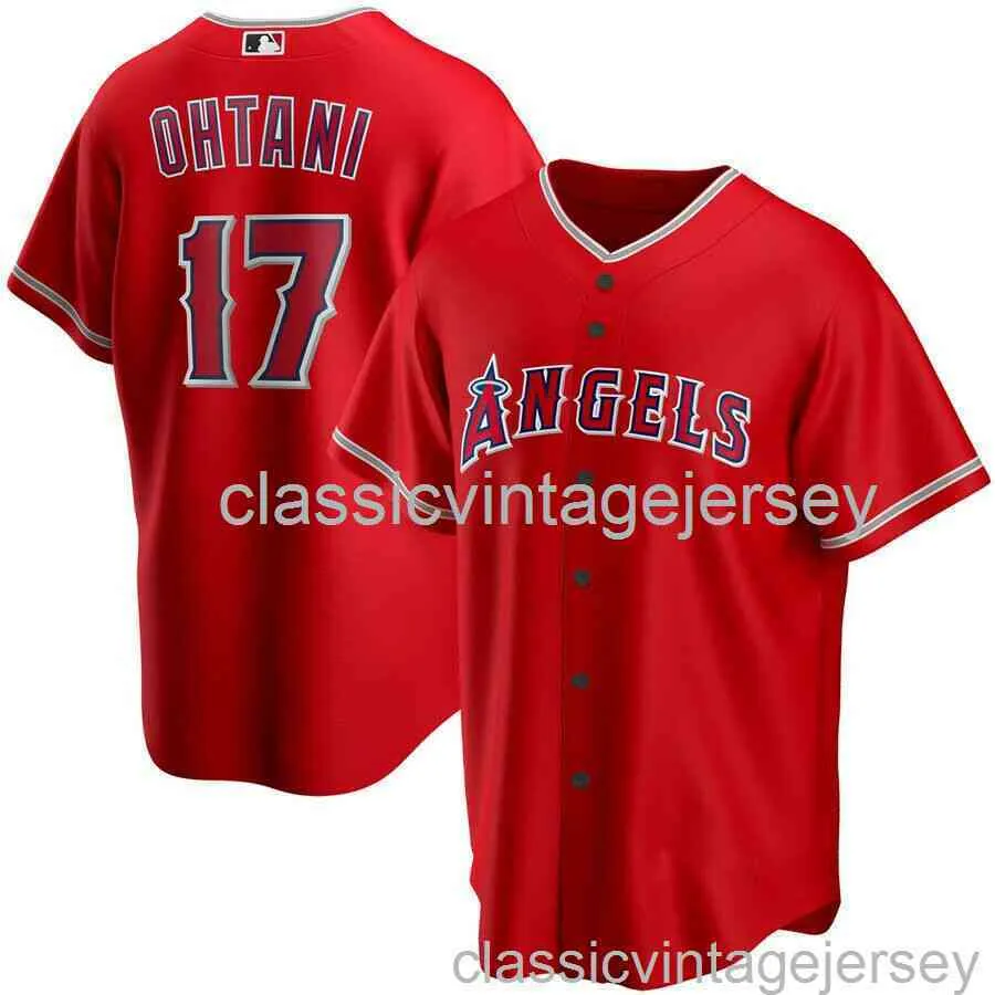 Shohei Ohtani Los #17 Angeles Red Aop Baseball Jersey XS-6XL Сшитые мужчины Женские молодежные бейсбольные майки