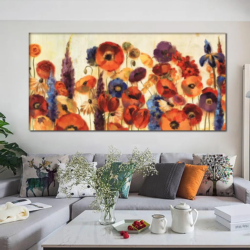 Muurdecor bloemen abstract kunst schilderijen vreugdevolle tuin canvas oliereproductie van hoge kwaliteit handgeschilderde moderne kunstwerken voor kantoordecoratie