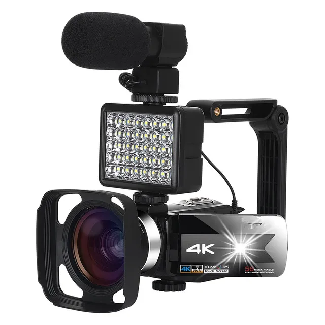 Caméra vidéo numérique 4K, caméscope à mise au point fixe, Vision nocturne, WiFi 56mp, lumière de remplissage intégrée, professionnelle pour la diffusion en direct