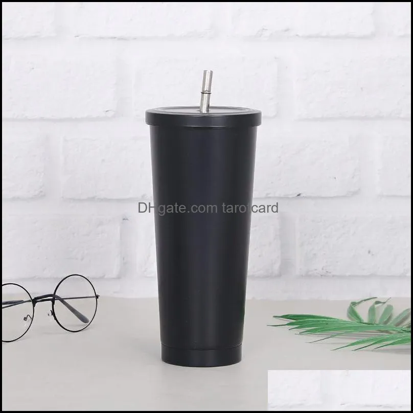 750ml Large Capacity Straw Cup 304 Stainless Steel Coffee Cup Insulated Cup Water Bottle Wine Tumblers Mugs With Lid and Straw