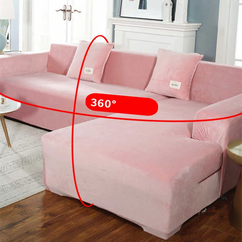 DIK Fluwelen Sofa Cover Elasticiteit Antislip Couch SnowCover Universele Spandex Case voor Stretch 1/2/3/4 Seater 210723