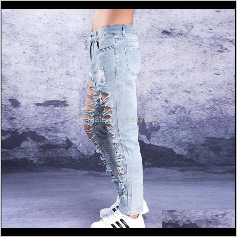 hole jeans men`s summer trend nine points pants tide brand big hole exaggerated super denim pants high street1