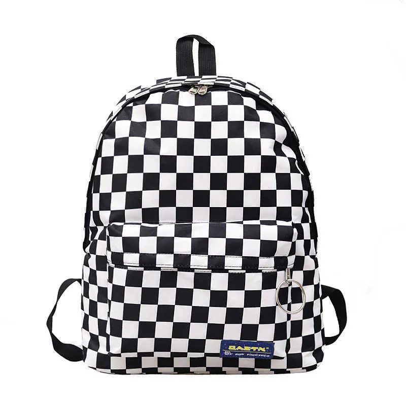 2020 Unisex Plaid Nylon Female Travel Daypack Laptop Backpack Book Schoolbags Feminina School Casual Rucksack Women Bag Q0528