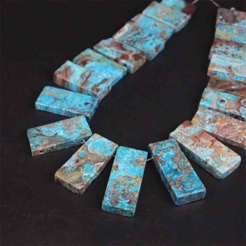 15.5 "Strand Natural Blue Jade Top Wiertą Prostokątna Slab Luźne Koraliki, Surowe Ocean Agates Slice Nugget Wisiorki Biżuteria