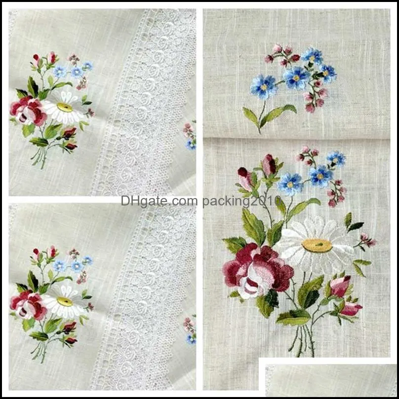 Flower Embroider Table Runner Luxury Table Runner Lace Decoration Accessory Party Wedding Decoration Table Art 220107