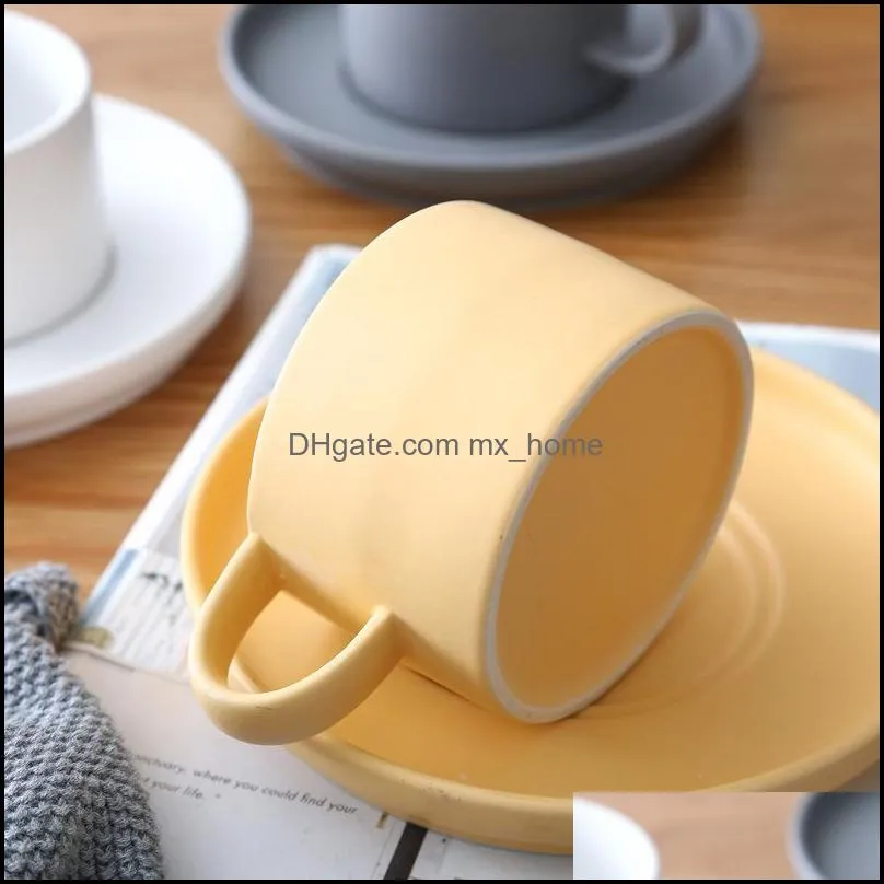 Cups & Saucers Macaroon Matte Frosted Ceramic Coffee And Mug Dish Breakfast Cup Couple`s Arched Saucer