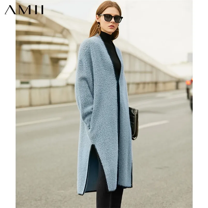 Minimalism Autumn Winter Cardigans For Women Causal Solid Woolen Coat Fashion Long Female Cardigan 12090010 210527