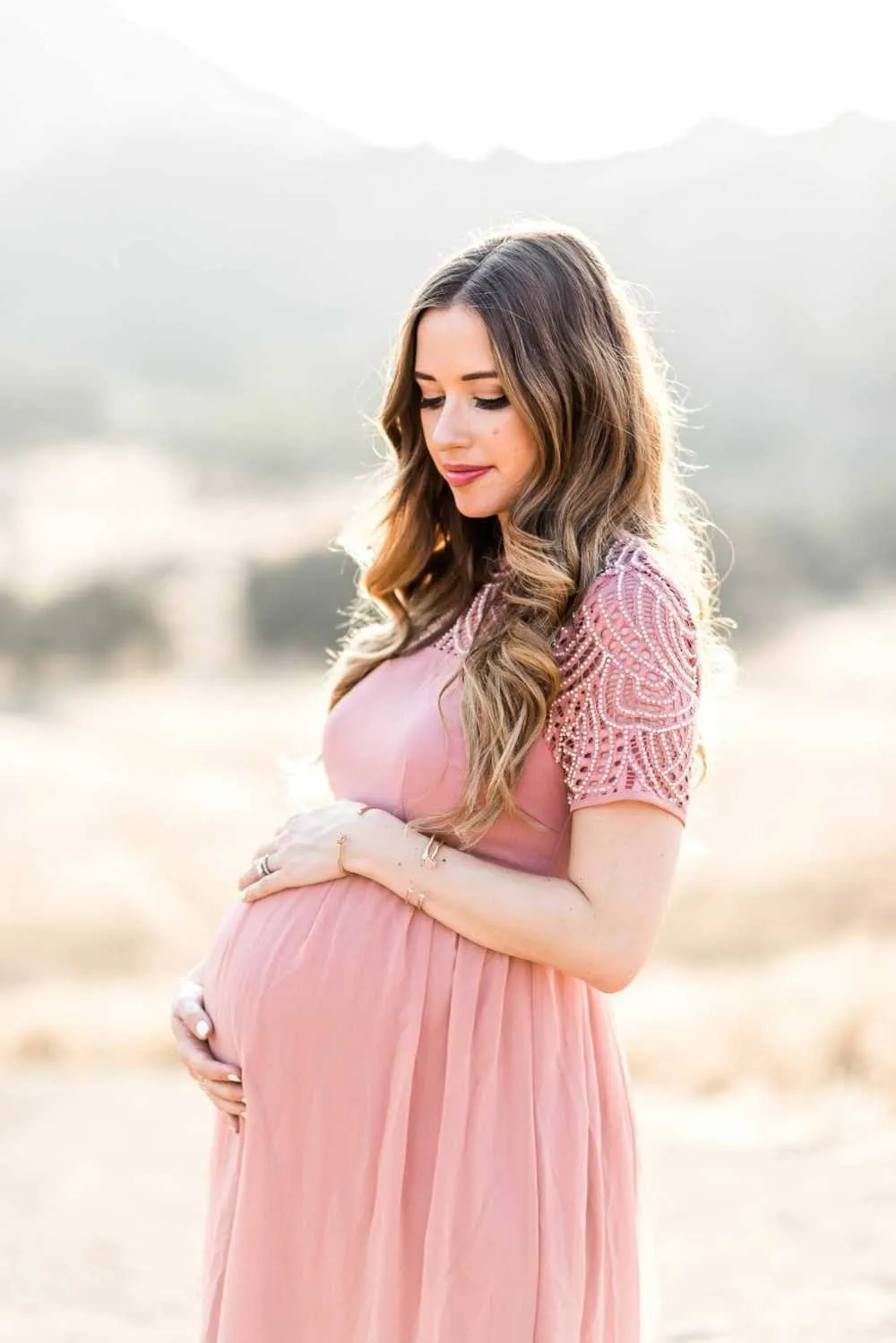 bohemian maternity dress Elinor Size ranging from 4 Pink lace short sleeve maternity