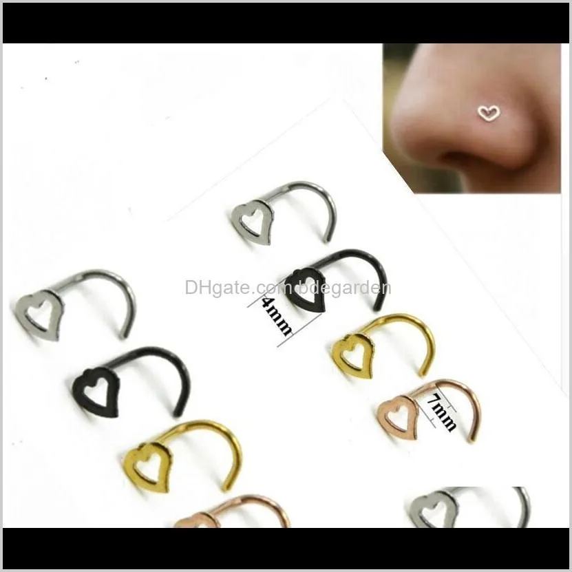 nose ring fashion jewelry stainless steel nose open hoopheart nose rings body piercing jewelry bending shape